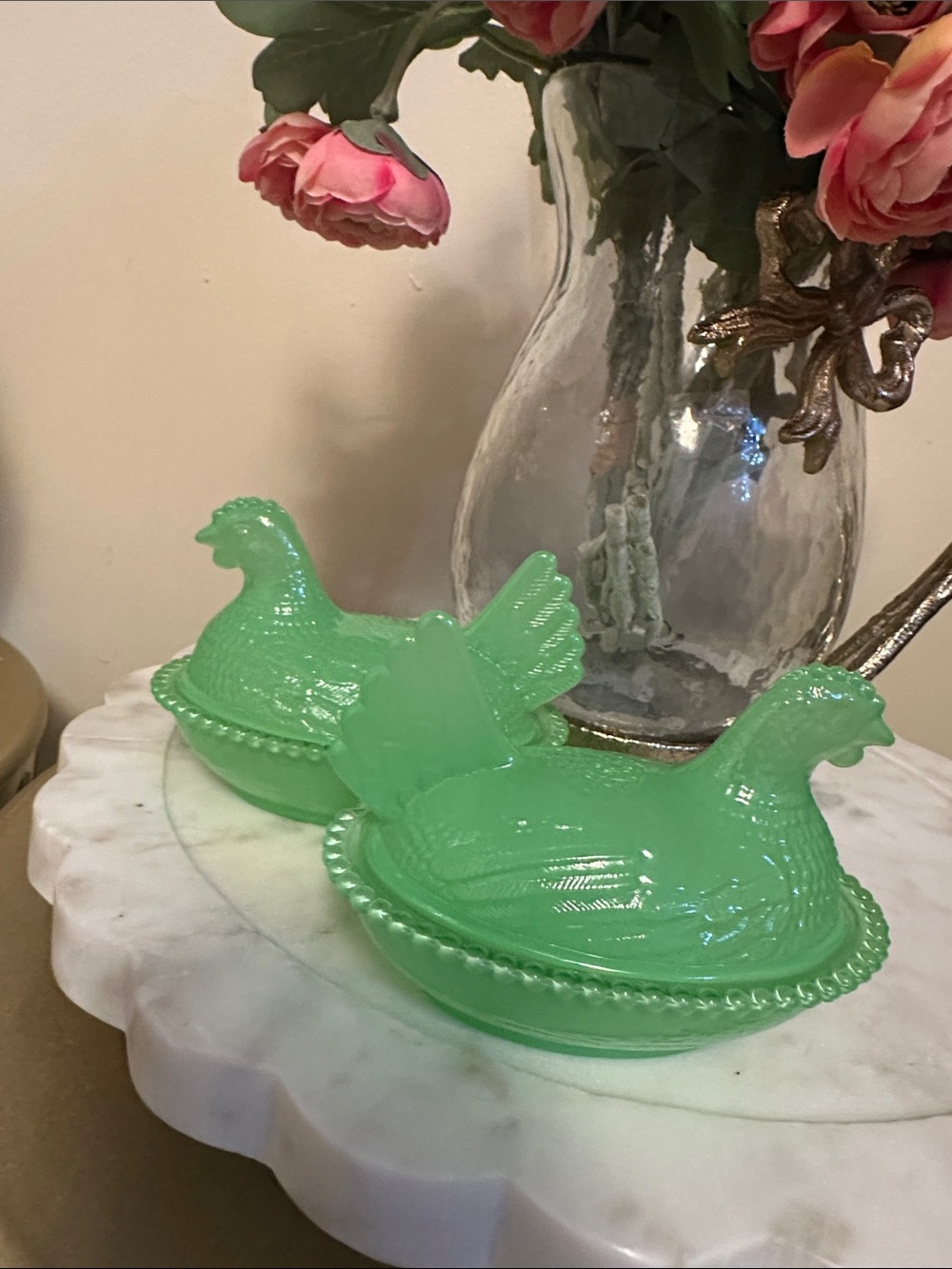 Green Glass Hen on Nest Covered Dish - Vintage-Inspired Kitchen Serveware